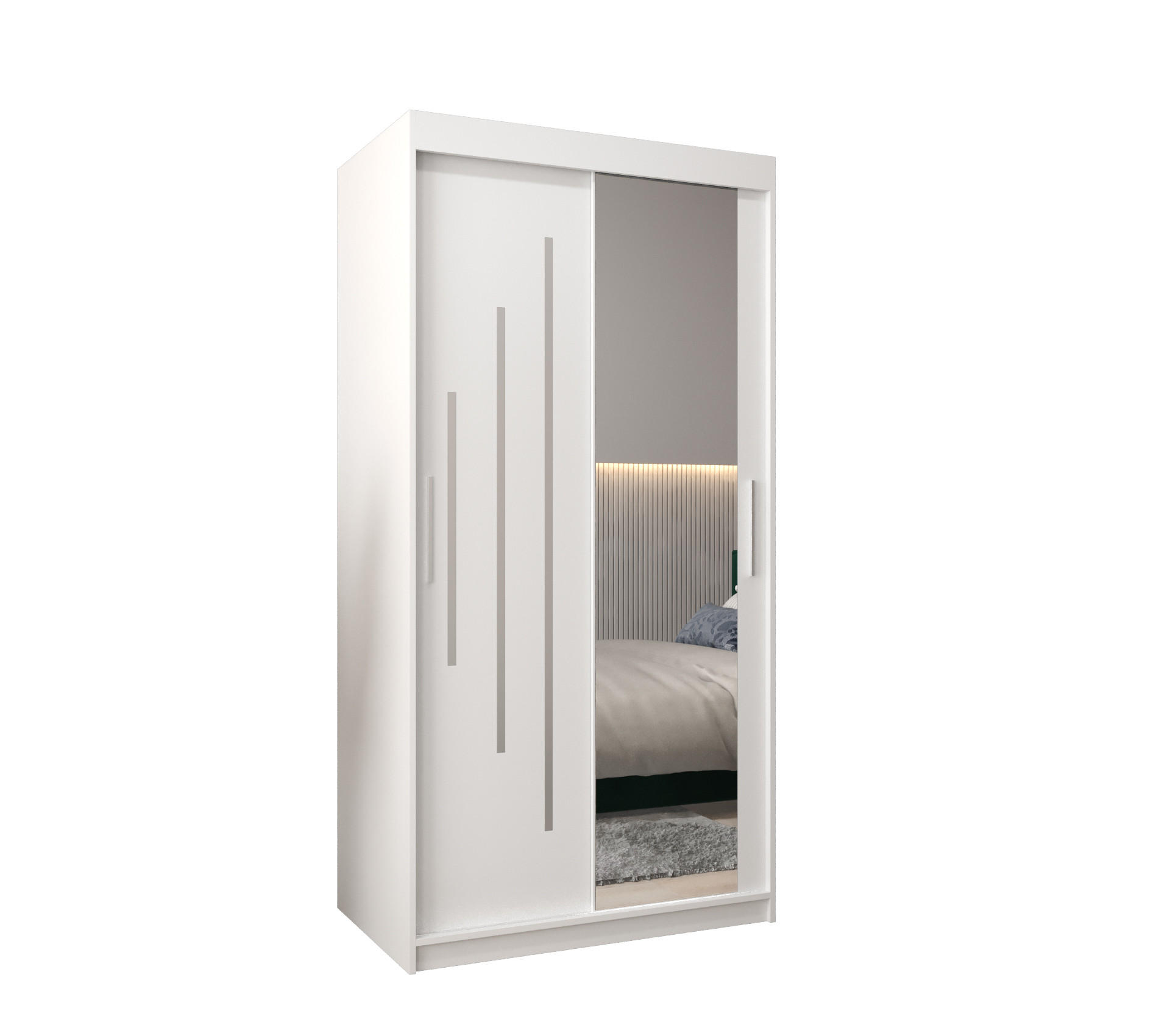 SCHWEBETÜRENSCHRANK 200/100/62 2-türig - Silberfarben/Weiß, Holz/Kunststoff (100/200/62cm) - Abiks Möbel