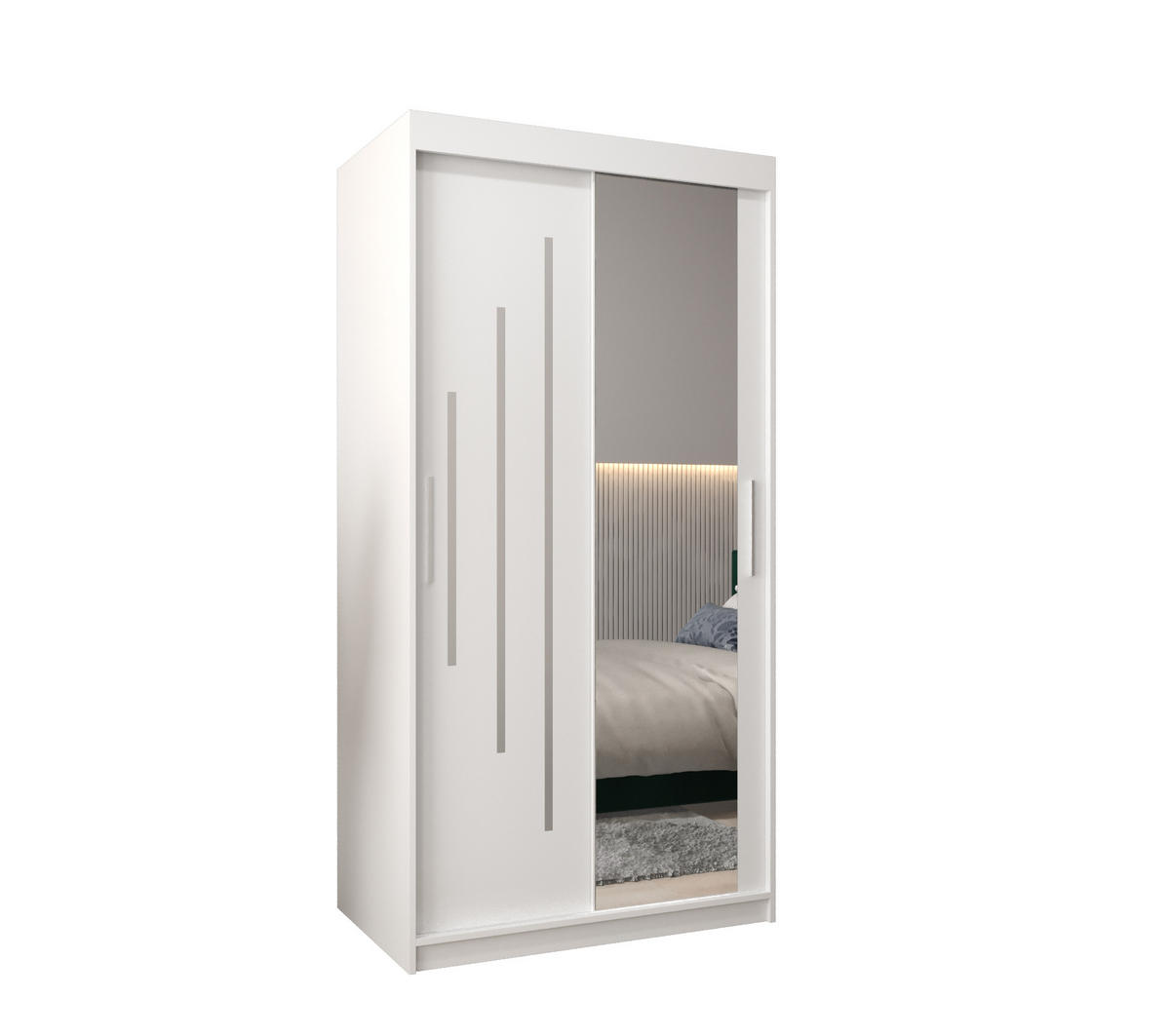 SCHWEBETÜRENSCHRANK 200/100/62 2-türig - Silberfarben/Weiß, Holz/Kunststoff (100/200/62cm) - Abiks Möbel
