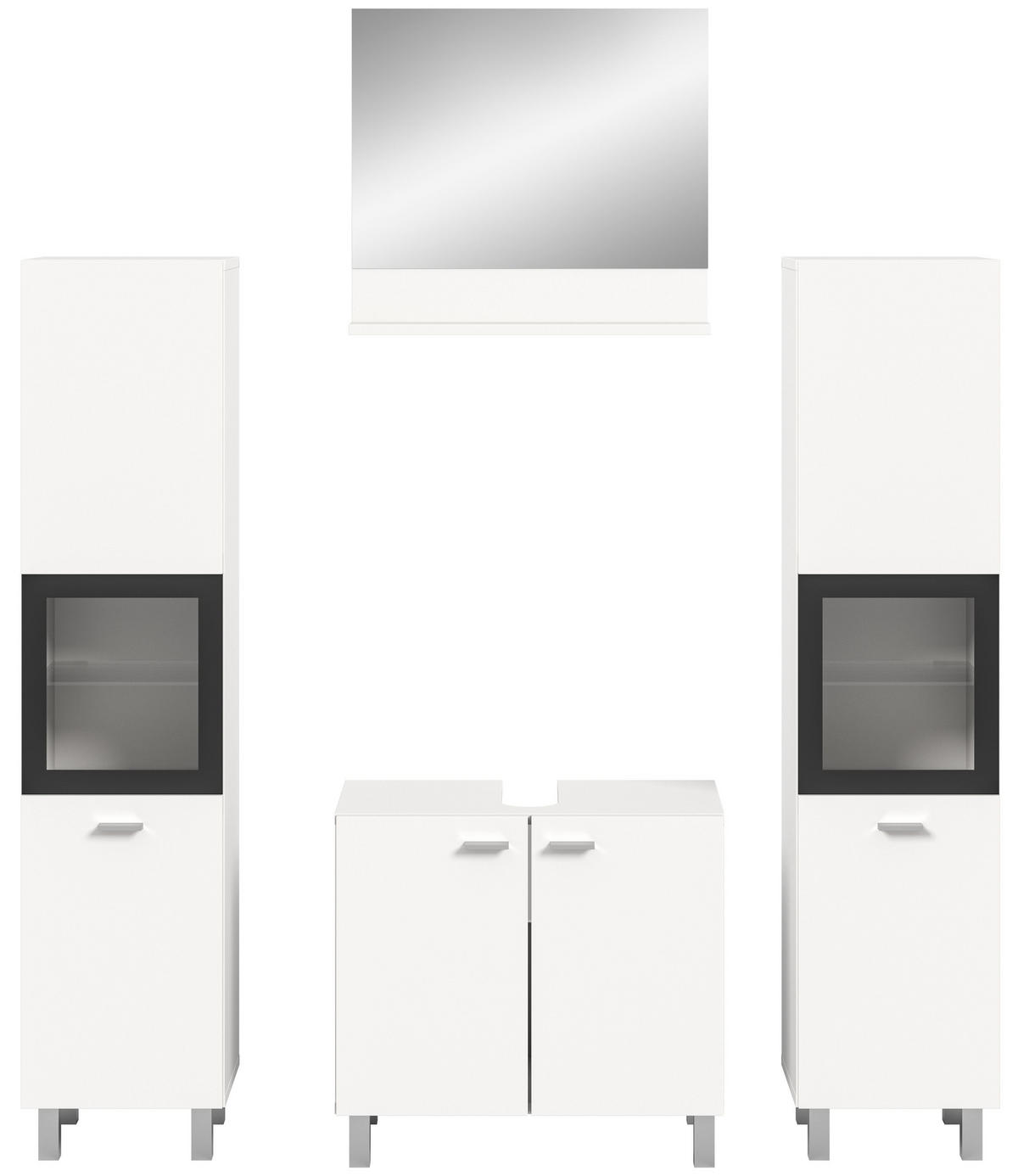 BADKOMBINATION 4tlg. Boston/Tampa Bad in weiß Nachbildung und schwarz B/H/T: 137x186x33 cm - Weiß, Holzwerkstoff (137/186/33cm)