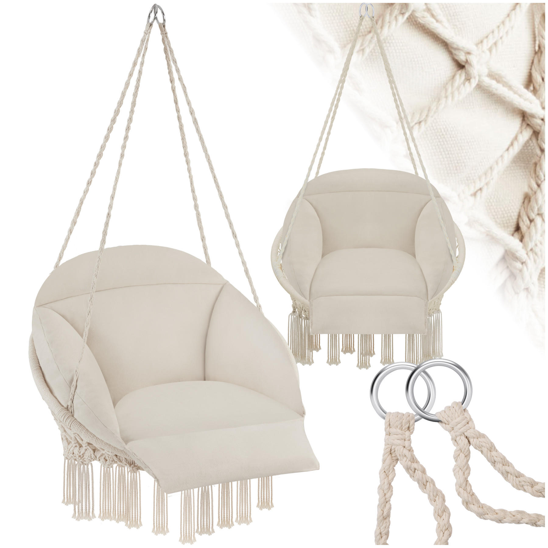 HÄNGESESSEL Samira,80 x 81 x 139 cm,beige - Beige, Kunststoff (80/139/81cm) - tectake
