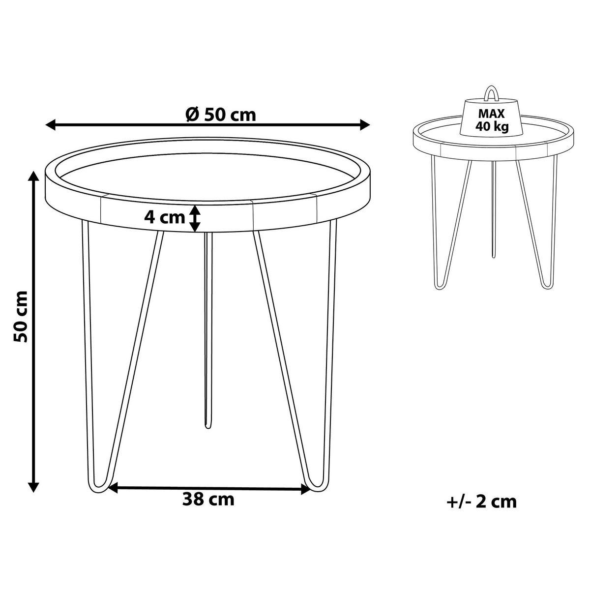 BEISTELLTISCH Holz dunkelbraun 50 cm Bondiss - Dunkelbraun/Schwarz, Holz (50/50/50cm) - Beliani