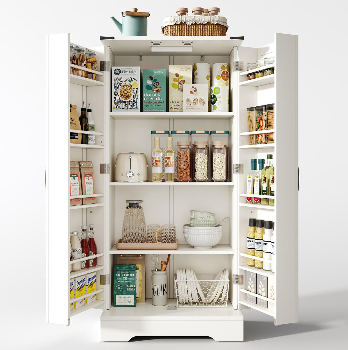 BUFFET 60/128,5/35 cm Weiß aus PB, MDF mit LED-Beleuchtung - Weiß, Holzwerkstoff (35/128/60cm) - OKMYHOME