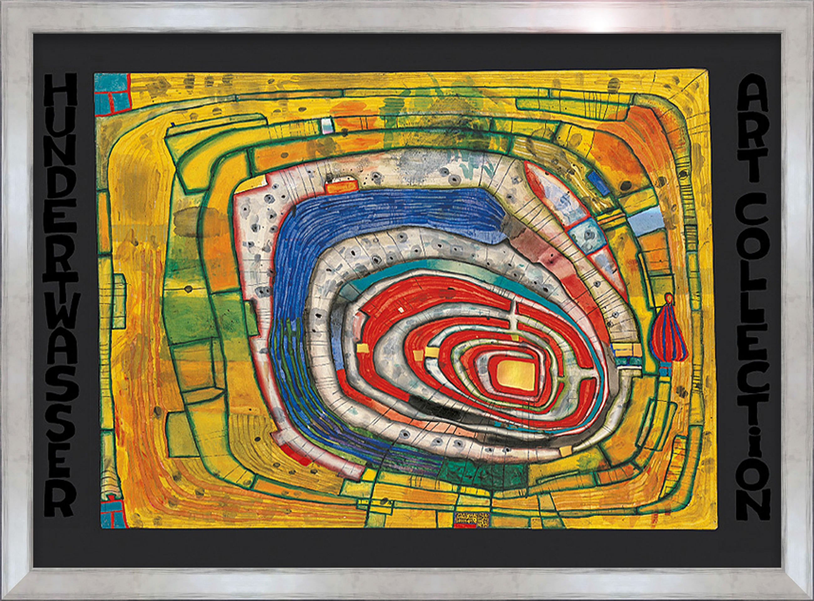 BILD gerahmt 72x53 cm Friedensreich Hundertwasser „Insel im gelben Meer“ - Gelb, Holz (72/53cm) - artissimo
