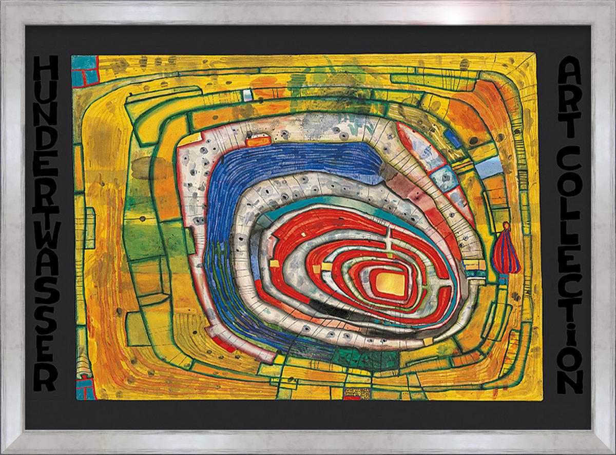BILD gerahmt 72x53 cm Friedensreich Hundertwasser „Insel im gelben Meer“ - Gelb, Holz (72/53cm) - artissimo