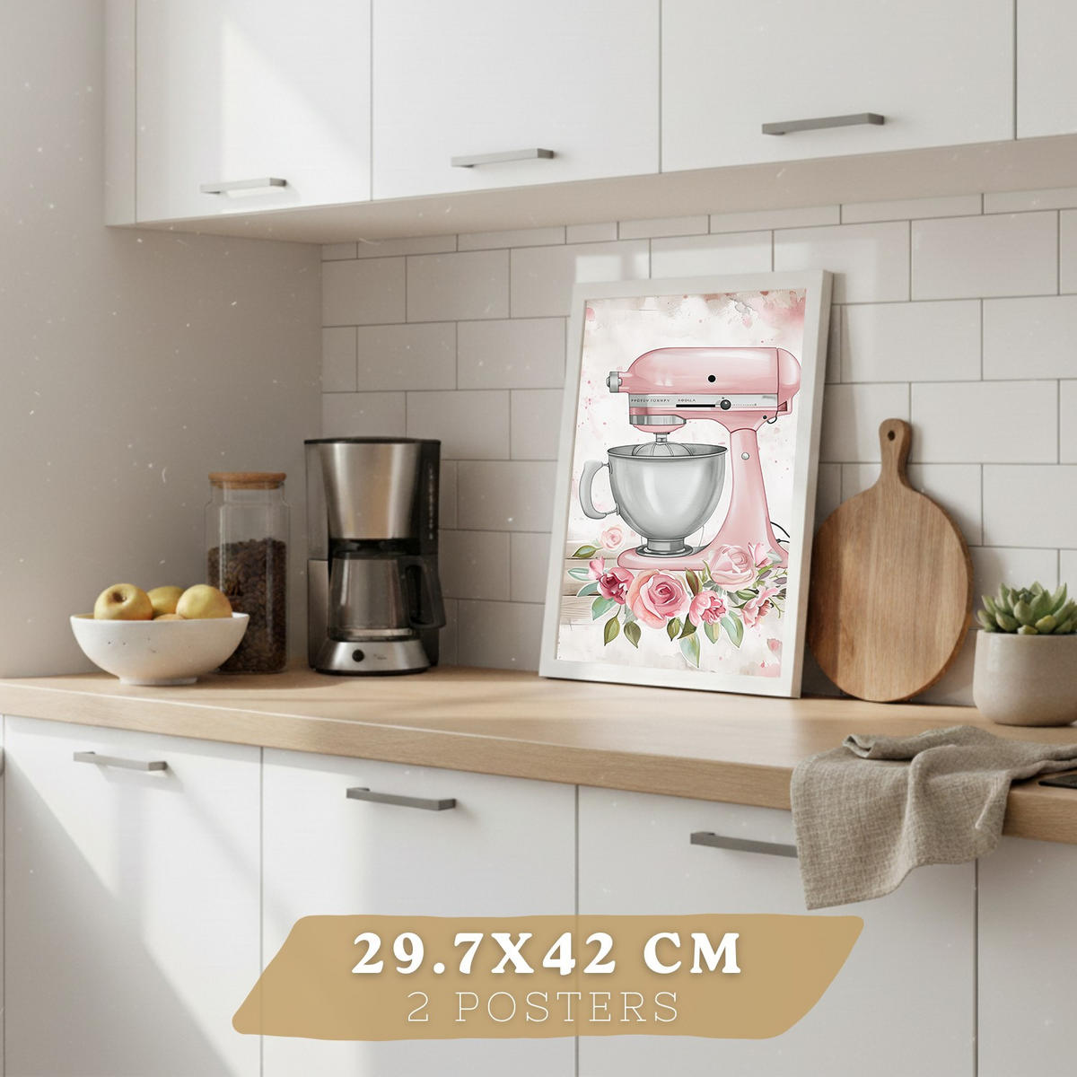 PLAKAT Sada 4 Pečení A3 Bílý rám - bílá, papír (29.7/1/42cm) - Nacnic
