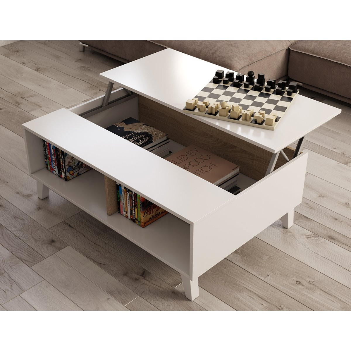 COUCHTISCH mit teilweise hochklappbarer Tischplatte L100 cm - Zaiken Plus - Weiß, Holzwerkstoff (100/68/38cm) - Calicosy