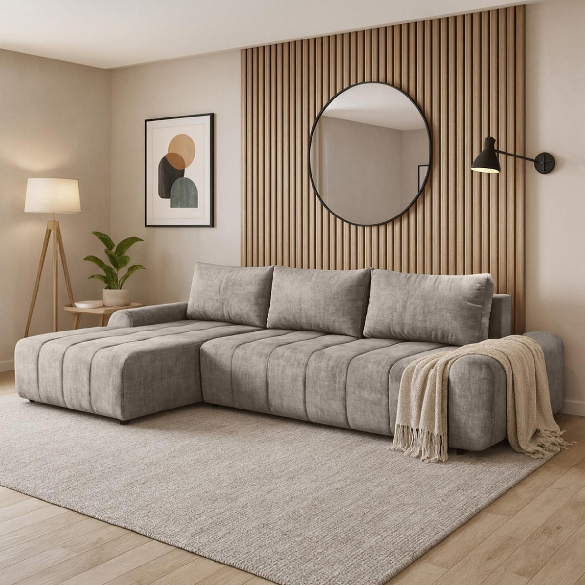 ECKSCHLAFSOFA Costa L taupe links - Taupe/Schwarz, Kunststoff/Textil (290/169cm) - Beautysofa