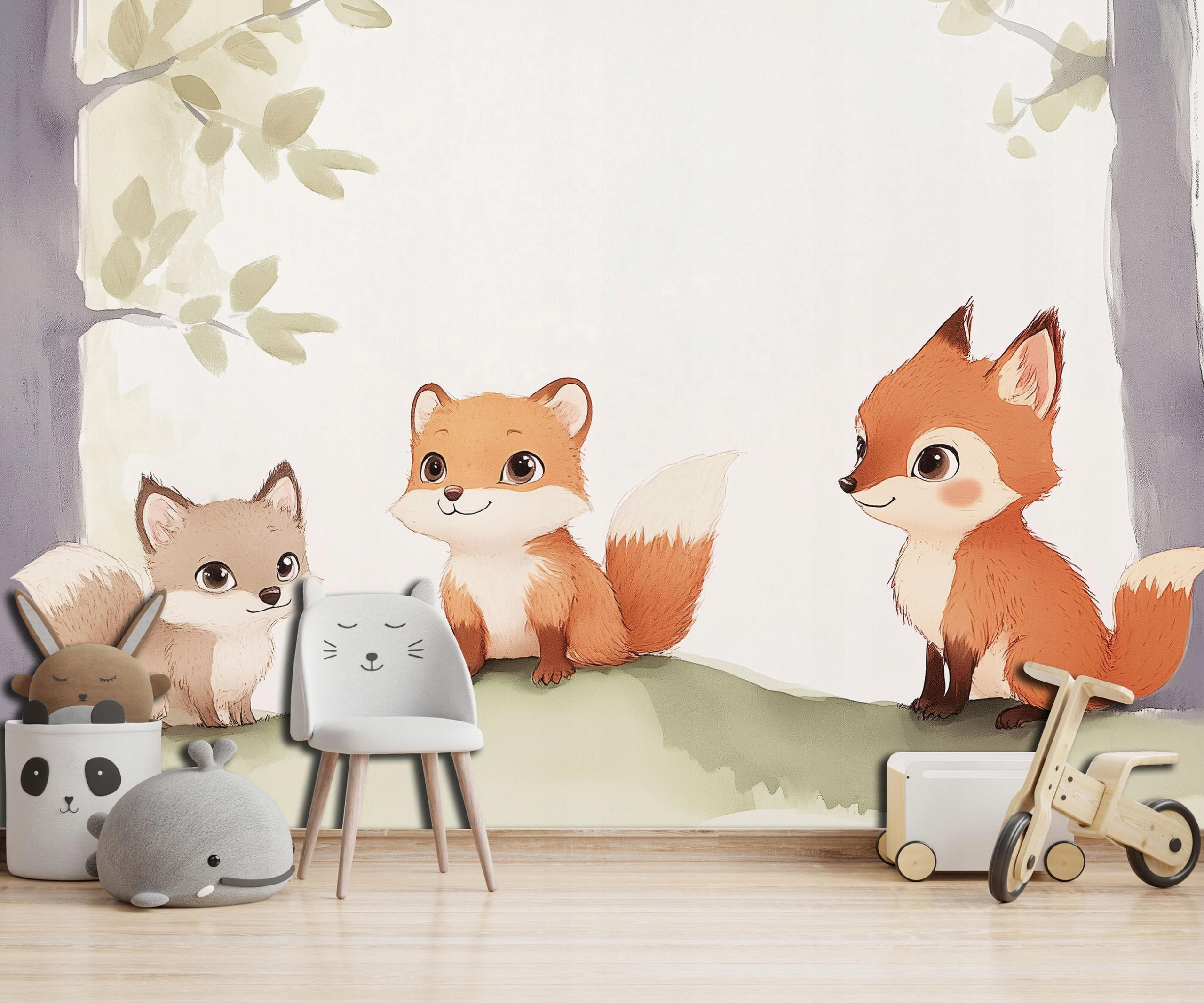 FOTOTAPETE Kinderzimmer Wald Fuchs 200x140 - Multicolor, Papier (200/140cm) - Wallarena