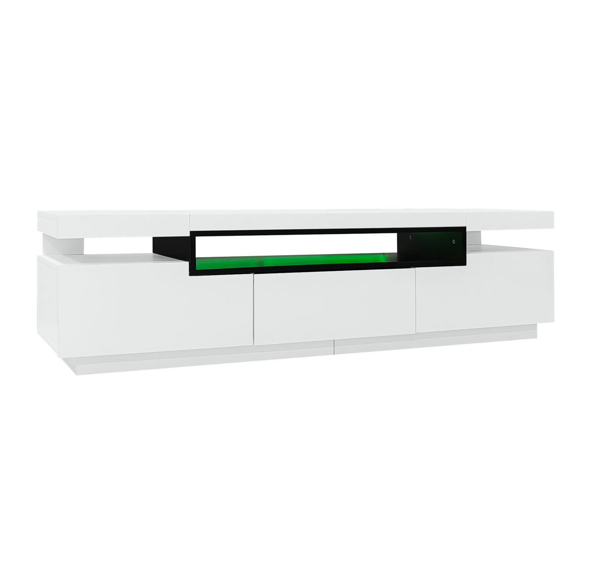 TV-SCHRANK aus Holzwerkstoff 160x39x42 cm Weiß mit 3 Schubladen, LED-Beleuchtung und Hochglanzfront - Weiß, Holzwerkstoff (160/42/39cm) - Modfu