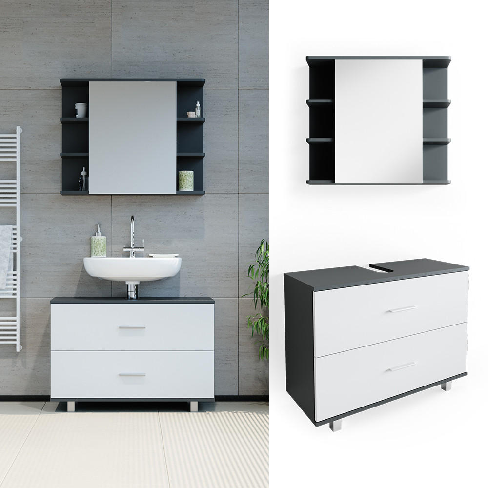 BADMÖBEL-SET Ilias Weiß/Anthrazit 2 Teile, Unterschrank 80 cm - Anthrazit/Weiß, Holzwerkstoff (80.2/60.8/33cm) - Vicco