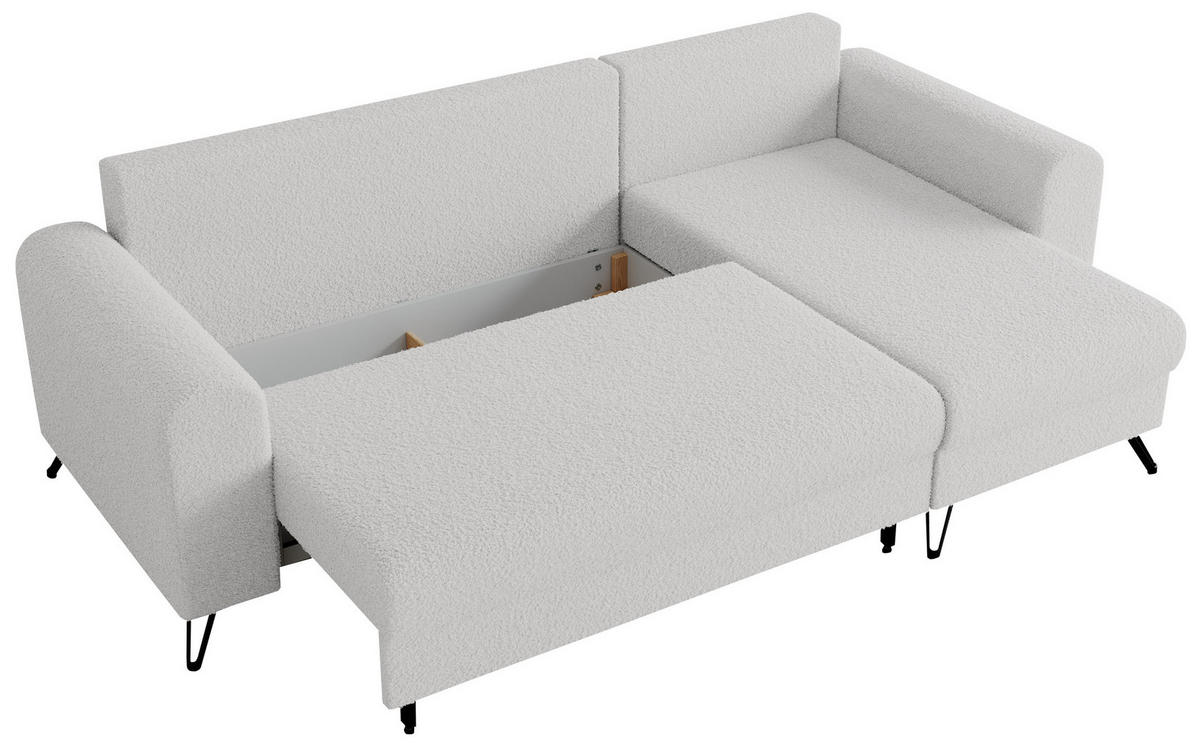 ECKSOFA Hugo Boucle Weiß - Schwarz/Weiß, Textil/Metall (242/140cm) - MKS