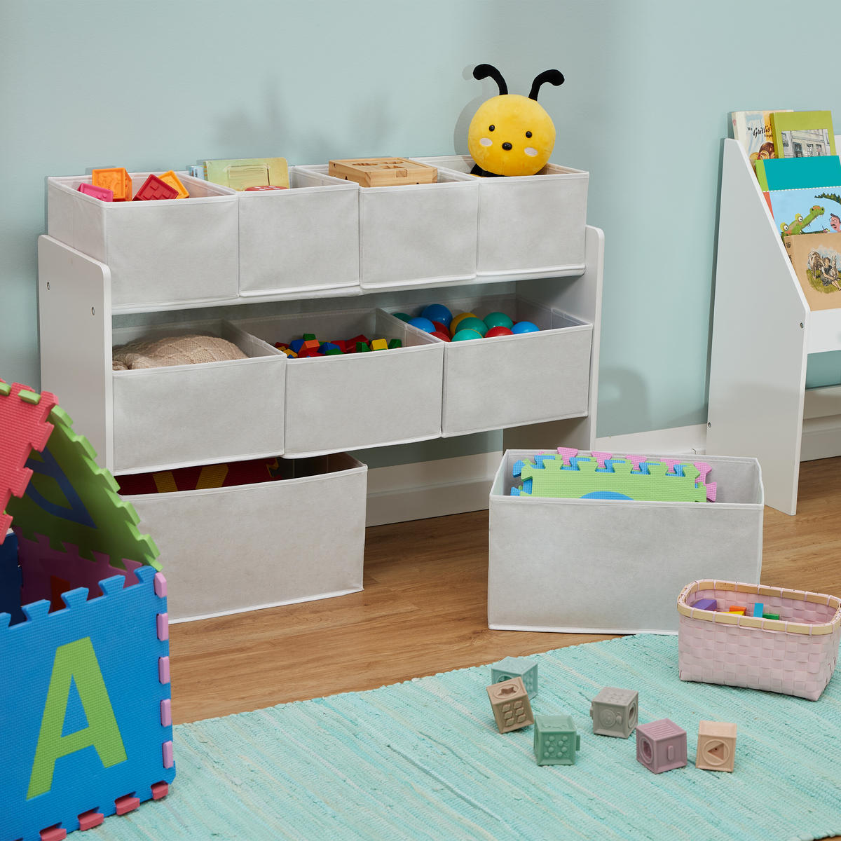 KINDERREGAL - Weiß, Holzwerkstoff/Textil (92/60/30cm) - Relaxdays