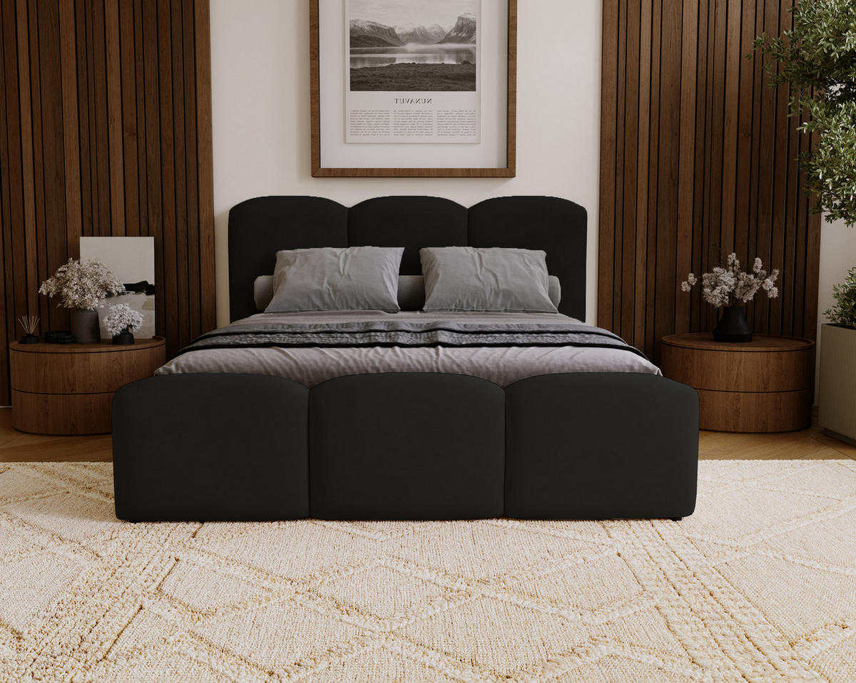 POLSTERBETT 200x200 cm Capri mit Bettkasten, Samt, Schwarz - Schwarz, Holz/Textil (200/200cm) - Emporius