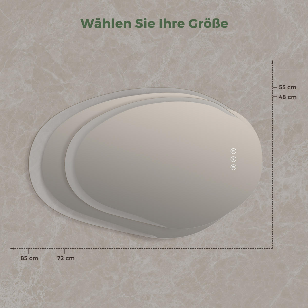 BADSPIEGEL mit Beleuchtung 48/72 cm asymmetrisch rahmenlos LED dimmbar mit Antibeschlag - Transparent, Glas (72/48/2.5cm) - S'AFIELINA