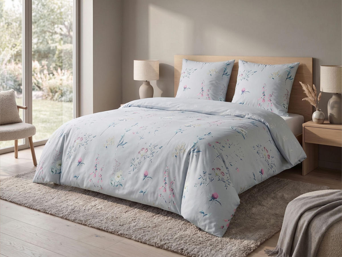 BETTWÄSCHE SET Evergreen 240/220 cm - Blau, Textil (240/200cm) - Beliani
