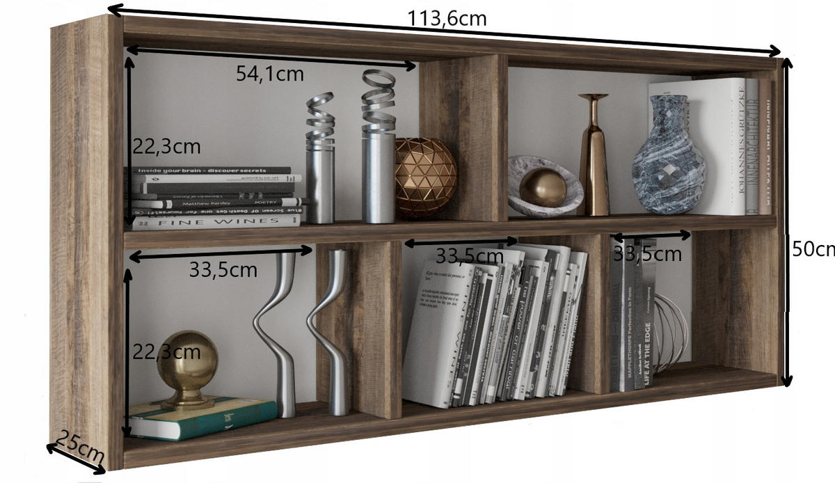 HÄNGEREGAL TEO Grange Eiche 113,6/25/50 cm - Eichefarben, Holzwerkstoff (113.6/50/25cm) - Matkam Möbel
