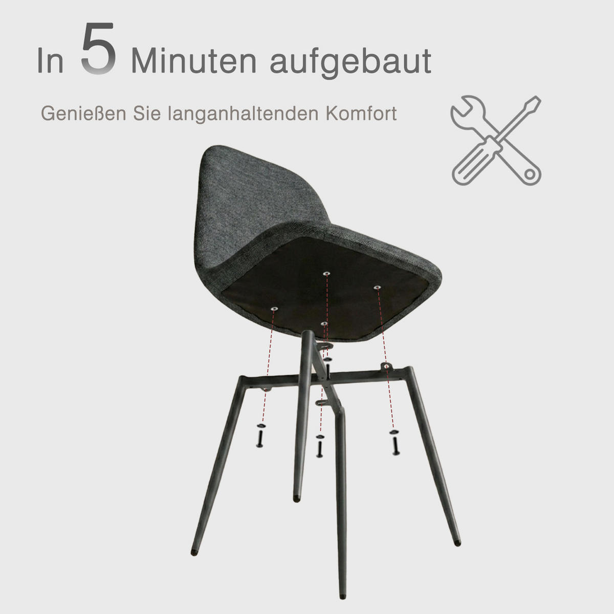 ESSZIMMERSTÜHLE 4er Set Webstoffbezug Grau - Grau, Metall (40.5/85/41.5cm) - Meubles Cosy