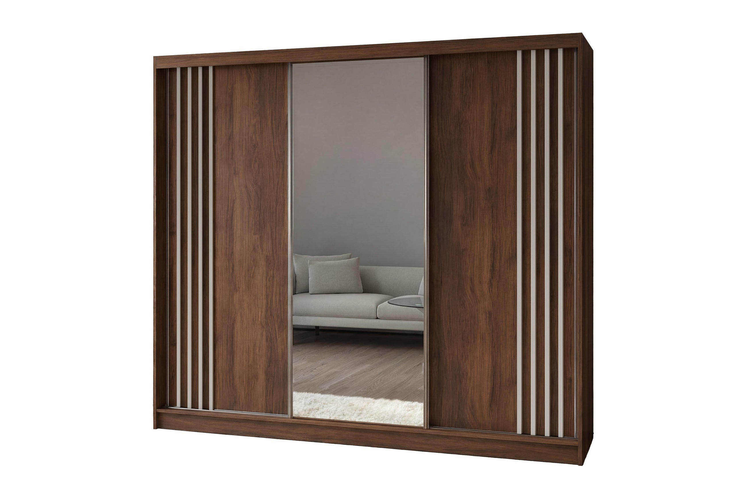 Masseno Schwebetürenschrank Nussbaum 240x216x61 cm