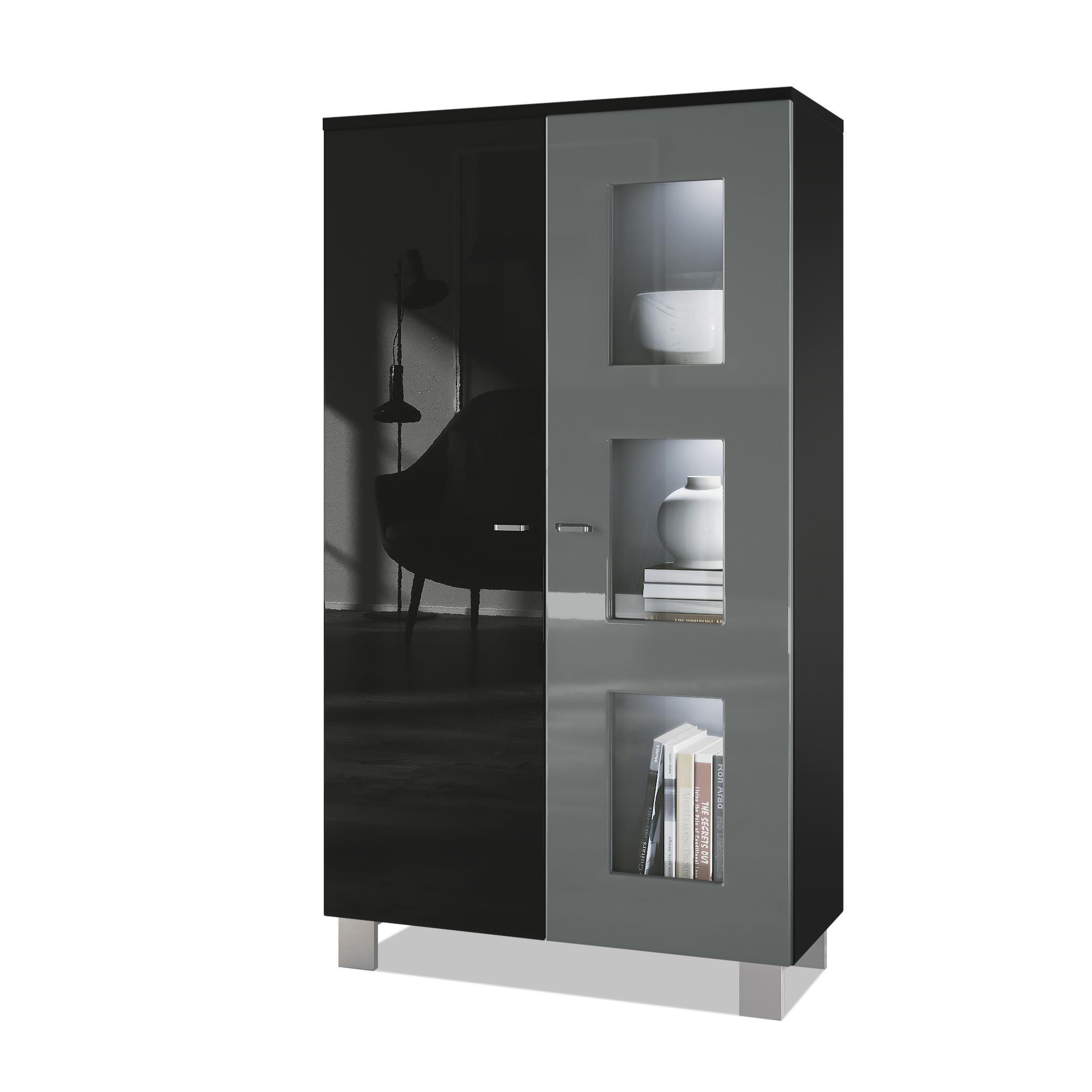 VITRINE Denjo Tür in Grau Hochglanz - Grau, Holzwerkstoff (71/129/35cm) - Vladon