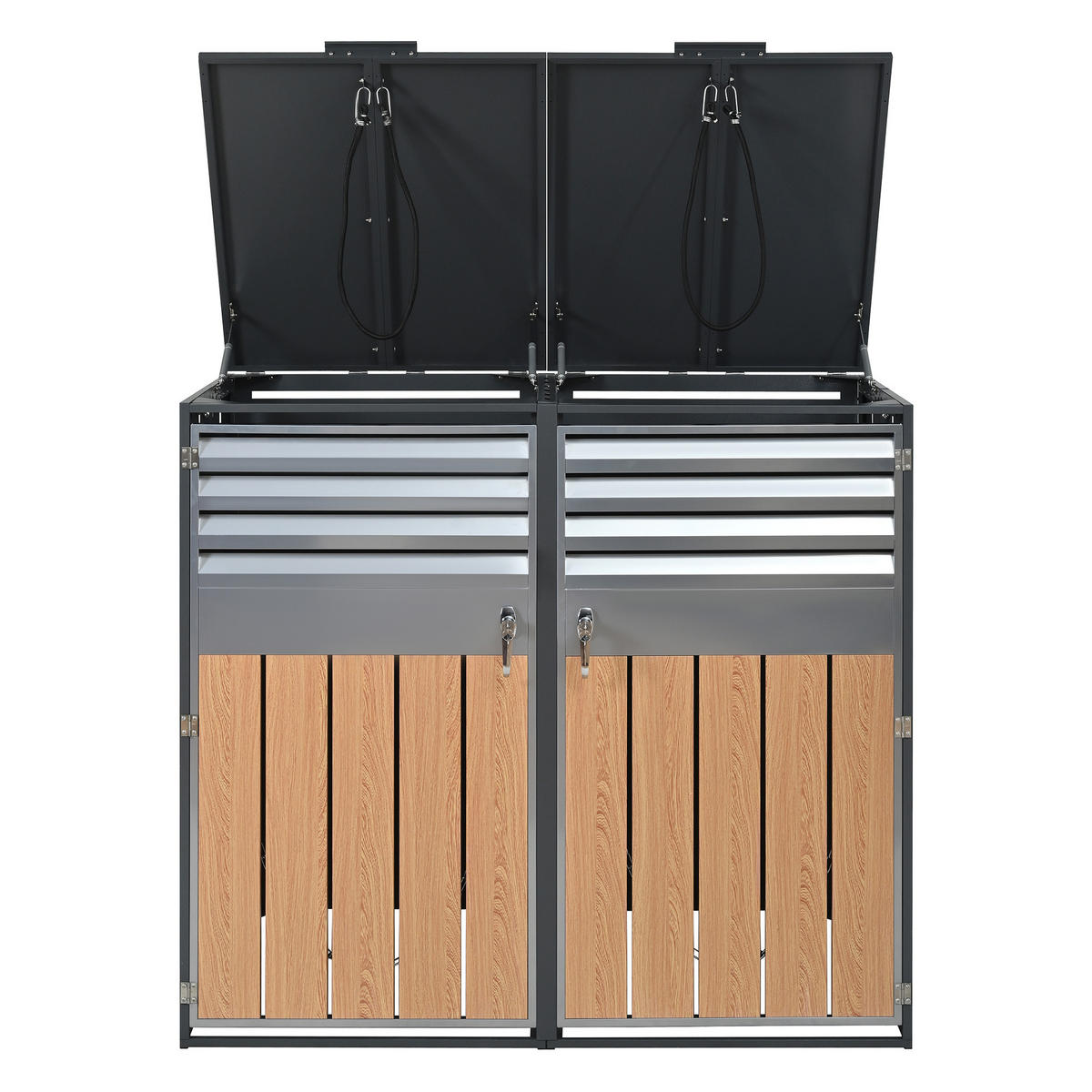 MÜLLTONNENBOX Zweiteilig Holzmaserung Grau - Grau, Metall (132/118.5/80cm) - ComfortXL