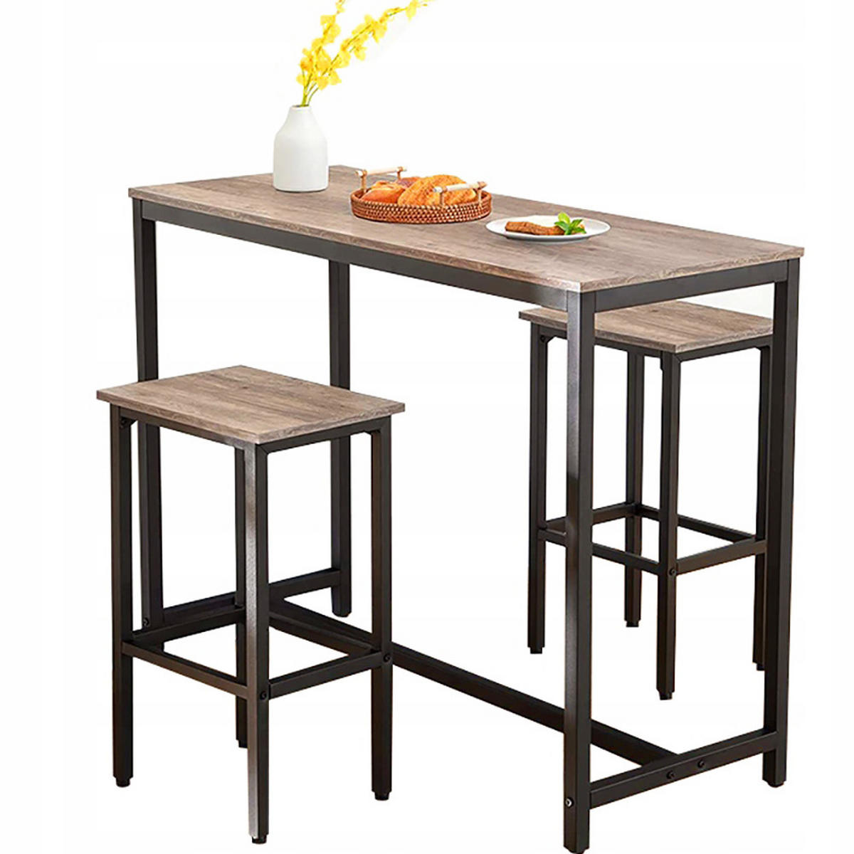 BARMÖBEL SET, braun, 100/40/90 cm - Schwarz/Braun, Metall (100/90/40cm) - Rebiko