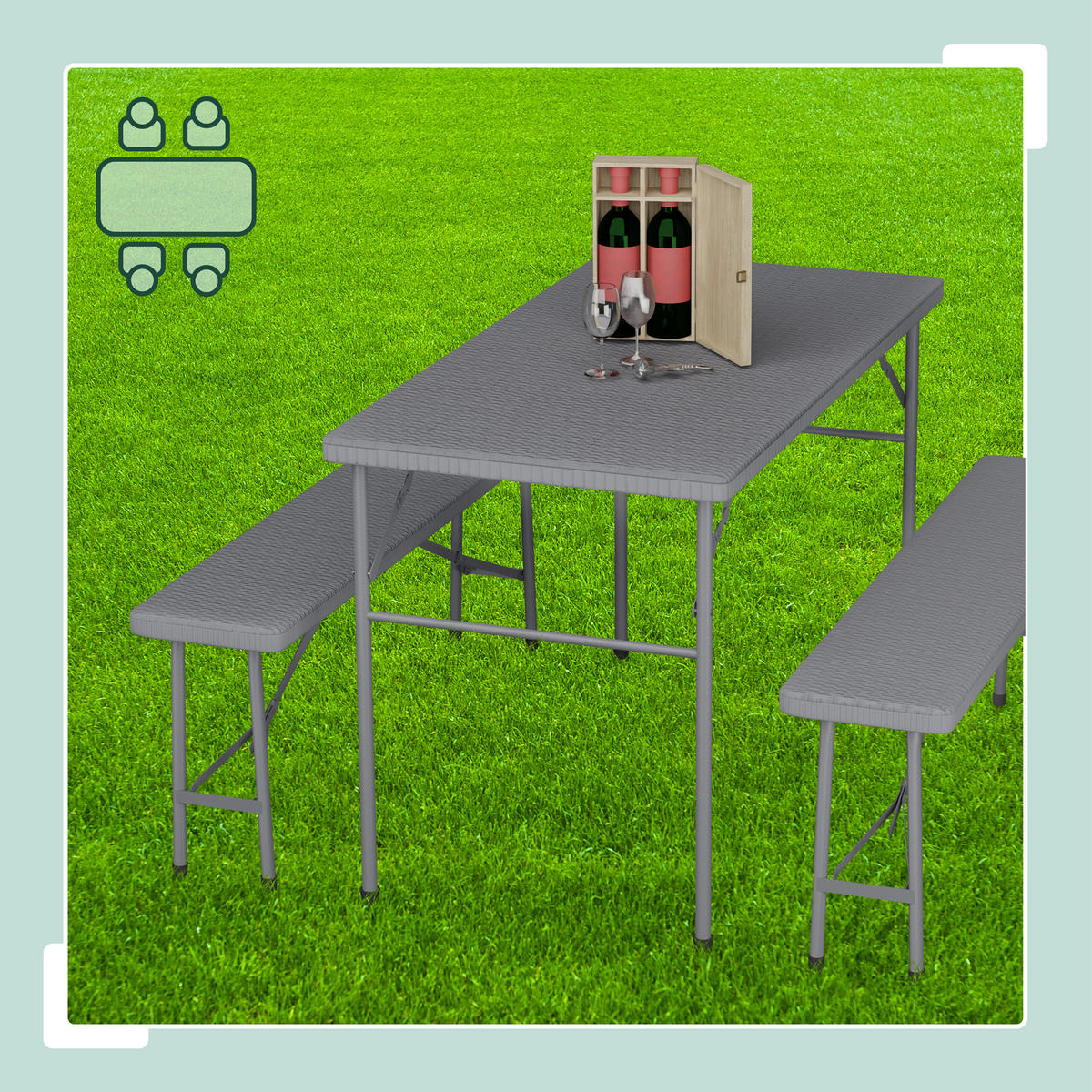 BIERZELTGARNITUR 3-tlg. - Grau, Kunststoff/Metall - Relaxdays