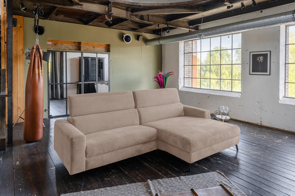 ECKSOFA LAISKA Taupe Cord - Taupe/Schwarz, Textil/Metall (282/177cm) - KAWOLA