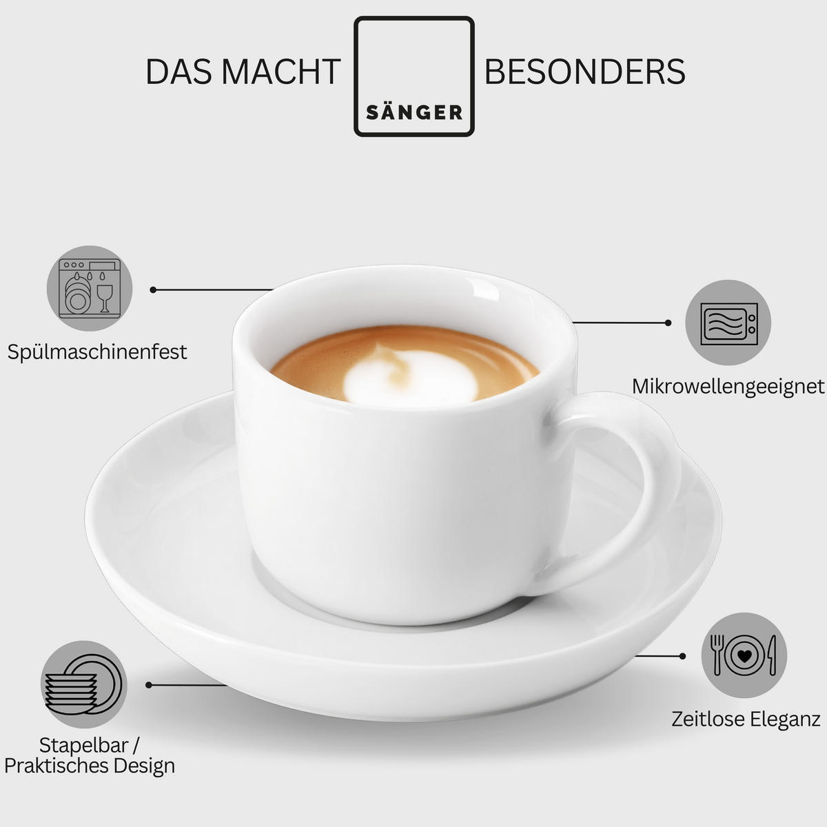 KAFFEETASSEN SET MARLO - 12 teilig aus Porzellan - Weiß, Keramik (14/6/14cm) - Sänger