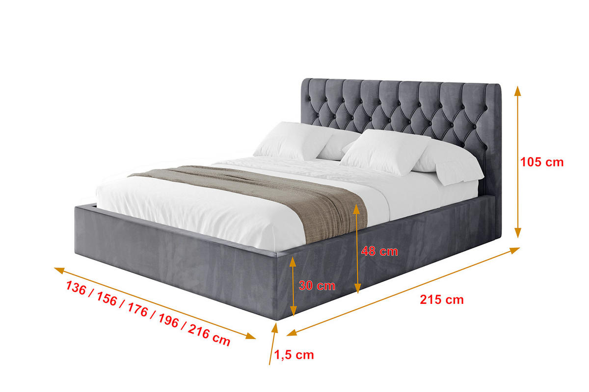 POLSTERBETT mit Bettkasten und Lattenrost, Boxbett ohne Matratze - RENO 120x200 Dunkelgrau - Dunkelgrau, Holzwerkstoff/Textil (120/200cm) - ALTDECOR