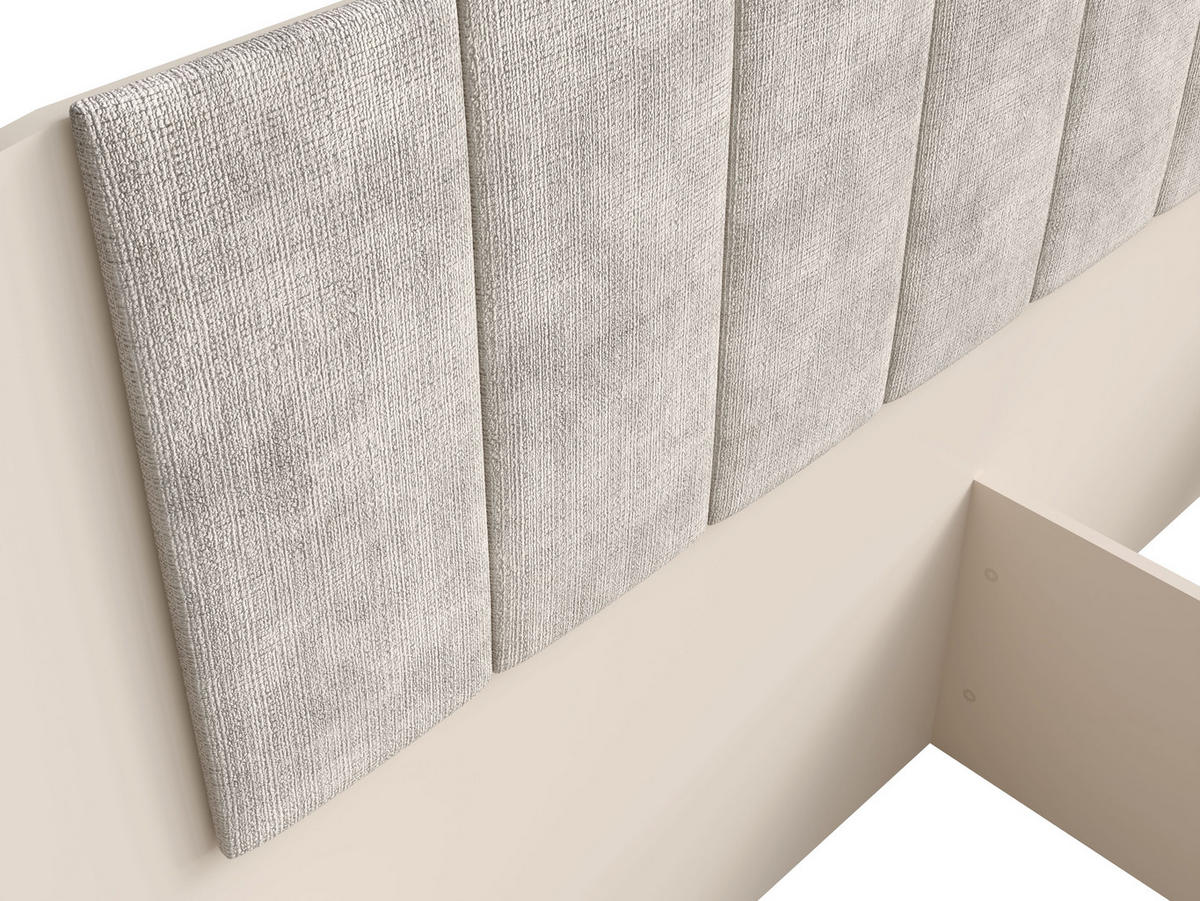 BETT LEVARO – 160×200 cm mit Bettkasten und anhebbarem Lattenrost Wüstensand - Sandfarben, Holzwerkstoff (160/200cm) - Milaros Markt