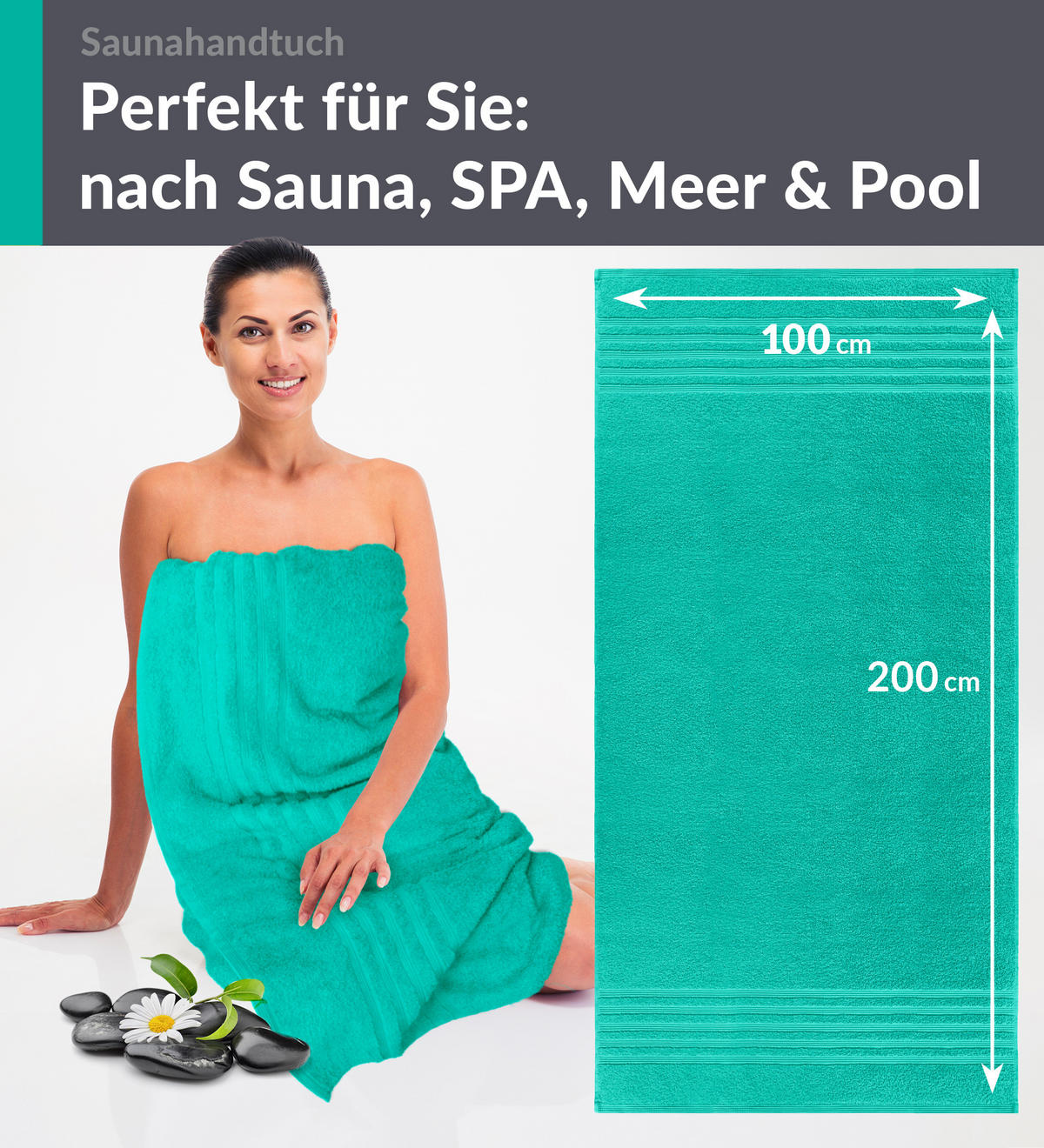 BADETUCH London Meeres Türkis 100x200 cm - Hellgrün, Textil (100/200cm) - Lashuma