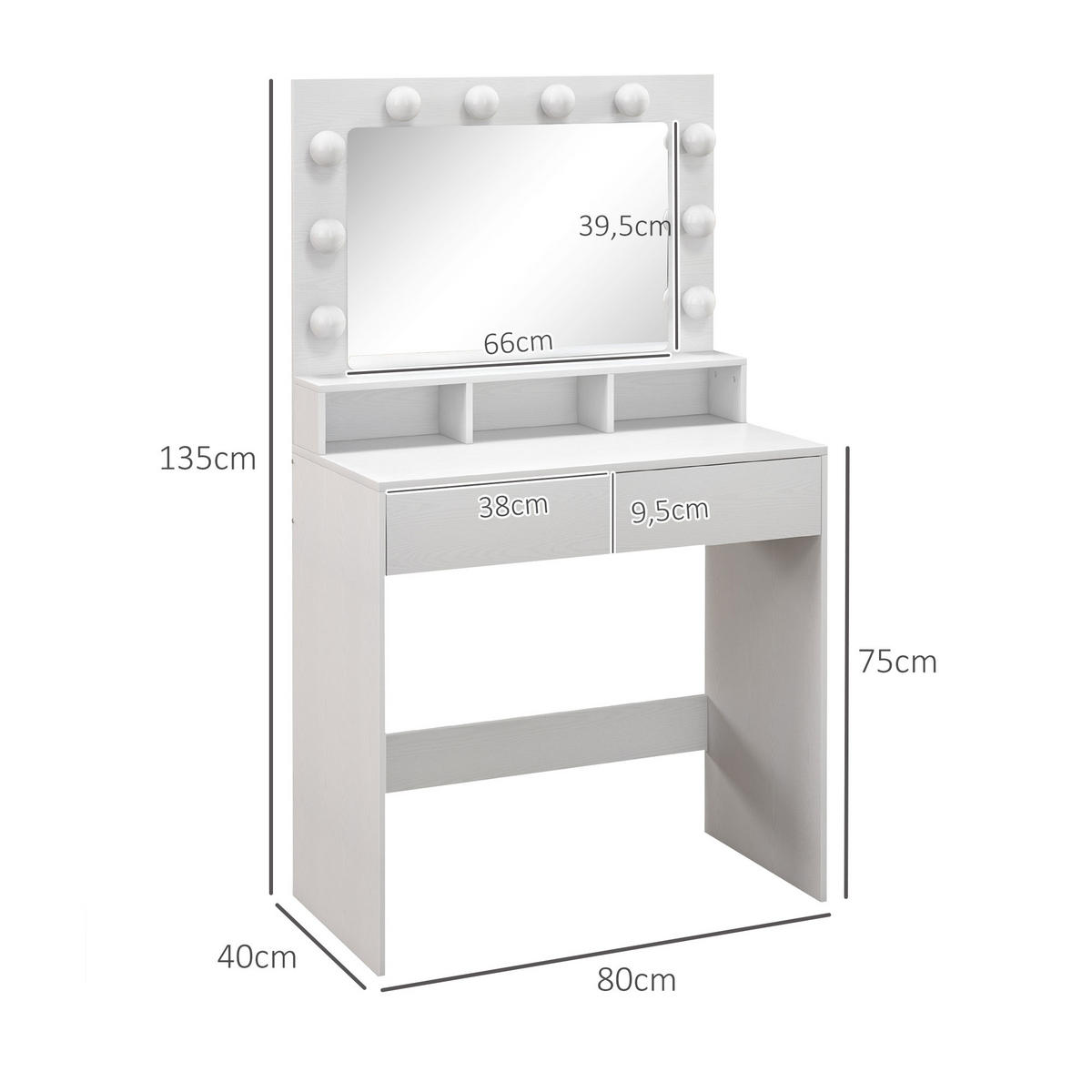 SCHMINKTISCH DE-18299 Weiß - Weiß, Holzwerkstoff (40/135/80cm) - ComfortXL