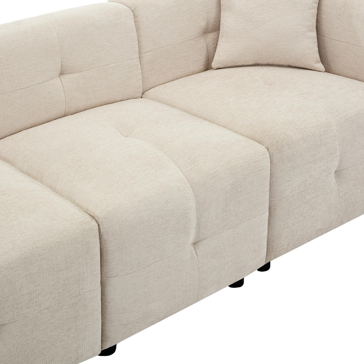 3-SITZER ECKSOFA Chenille Beige mit Stauraum und mit Kissen - Beige, Holzwerkstoff/Kunststoff (204/126cm) - WISHDOR