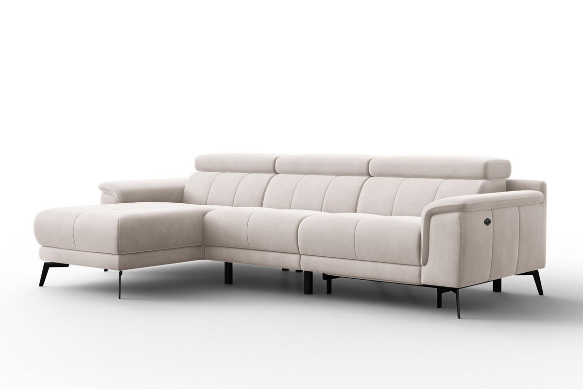 ECKSOFA FIERO 4-Sitzer LINKS, Beiger Veloursstoff - Beige/Schwarz, Holz/Textil (288/170cm) - Courtois Laville