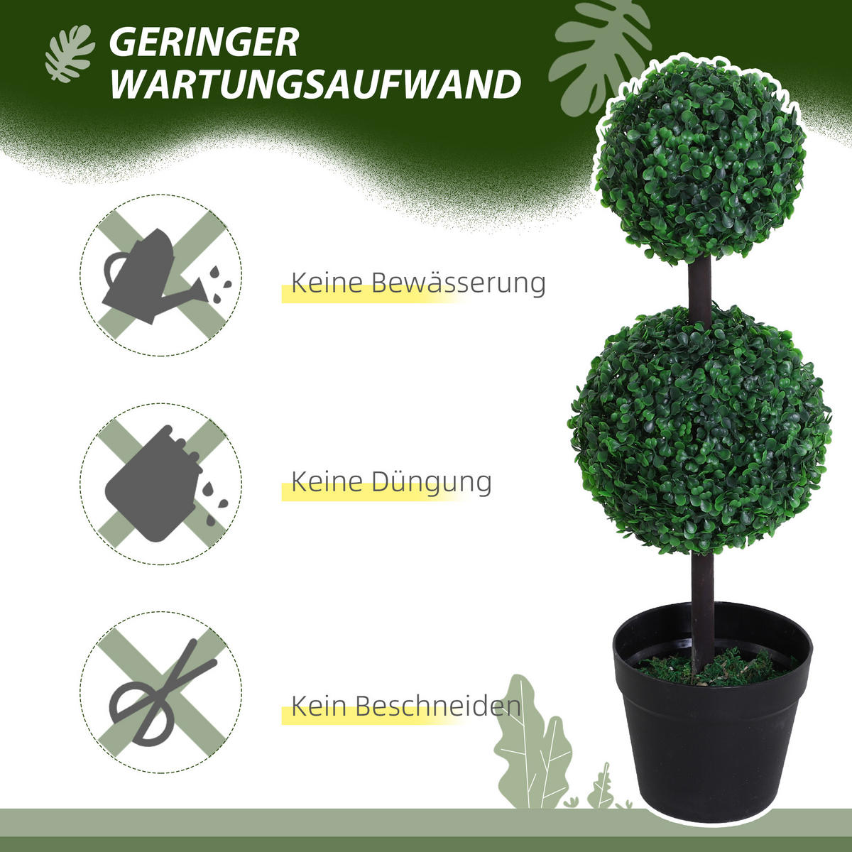 KÜNSTLICHE PFLANZE 2er Set groß 67 cm mit 2 Kugel - Grün, Kunststoff (67cm) - Outsunny