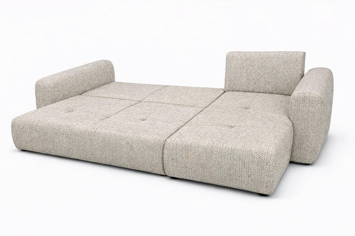 ECKSOFA Mit Schlaffunktion Und Bettkasten, Sofa L-Form Bingo L, Chenille-Stoff Artico, Nata, Rechts - Beige, Holz (250/142cm) - Kaiser Möbel