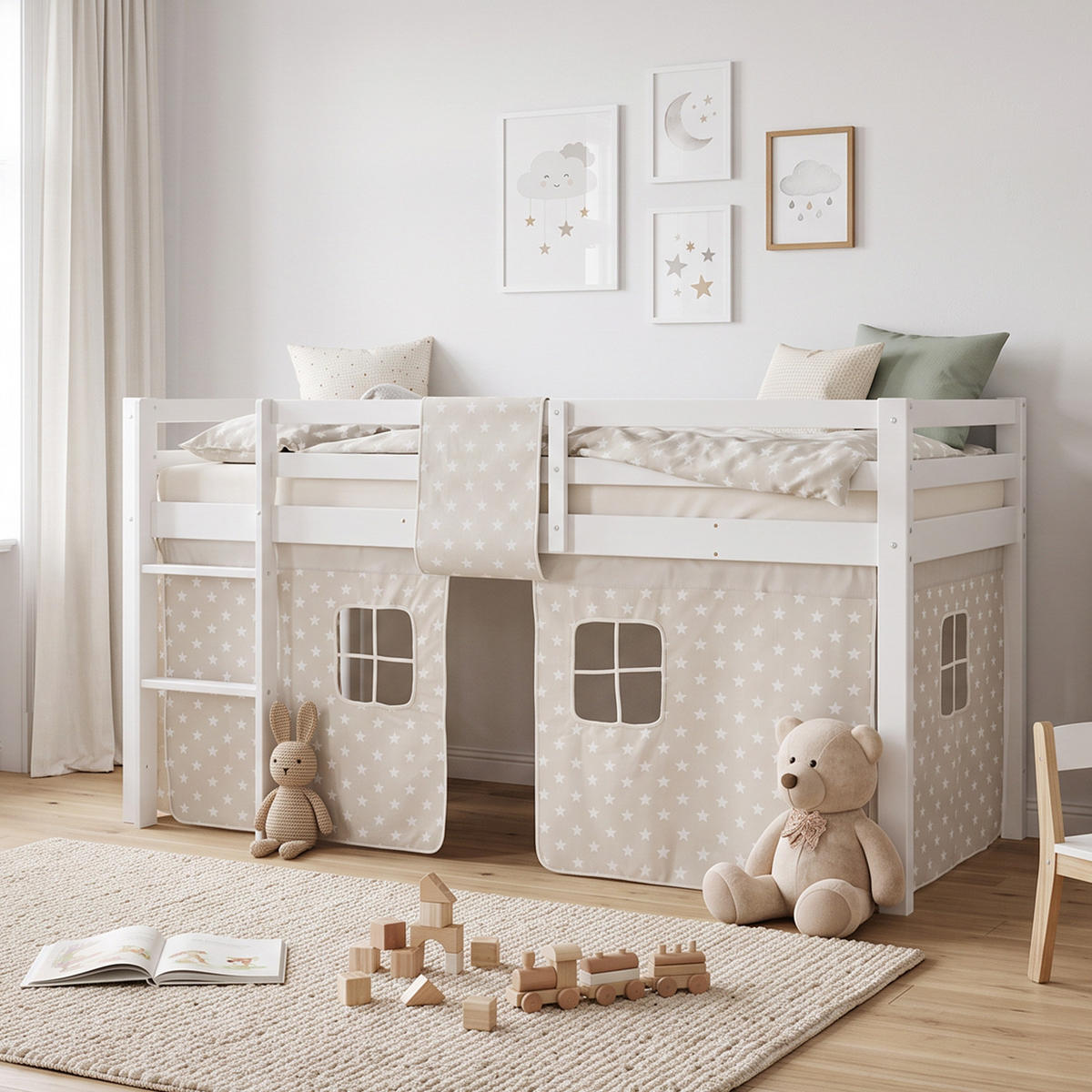 HOCHBETT 90/200 cm Sterne Weiß - Weiß/Grau, Holz (90/200cm) - Homestyle4u