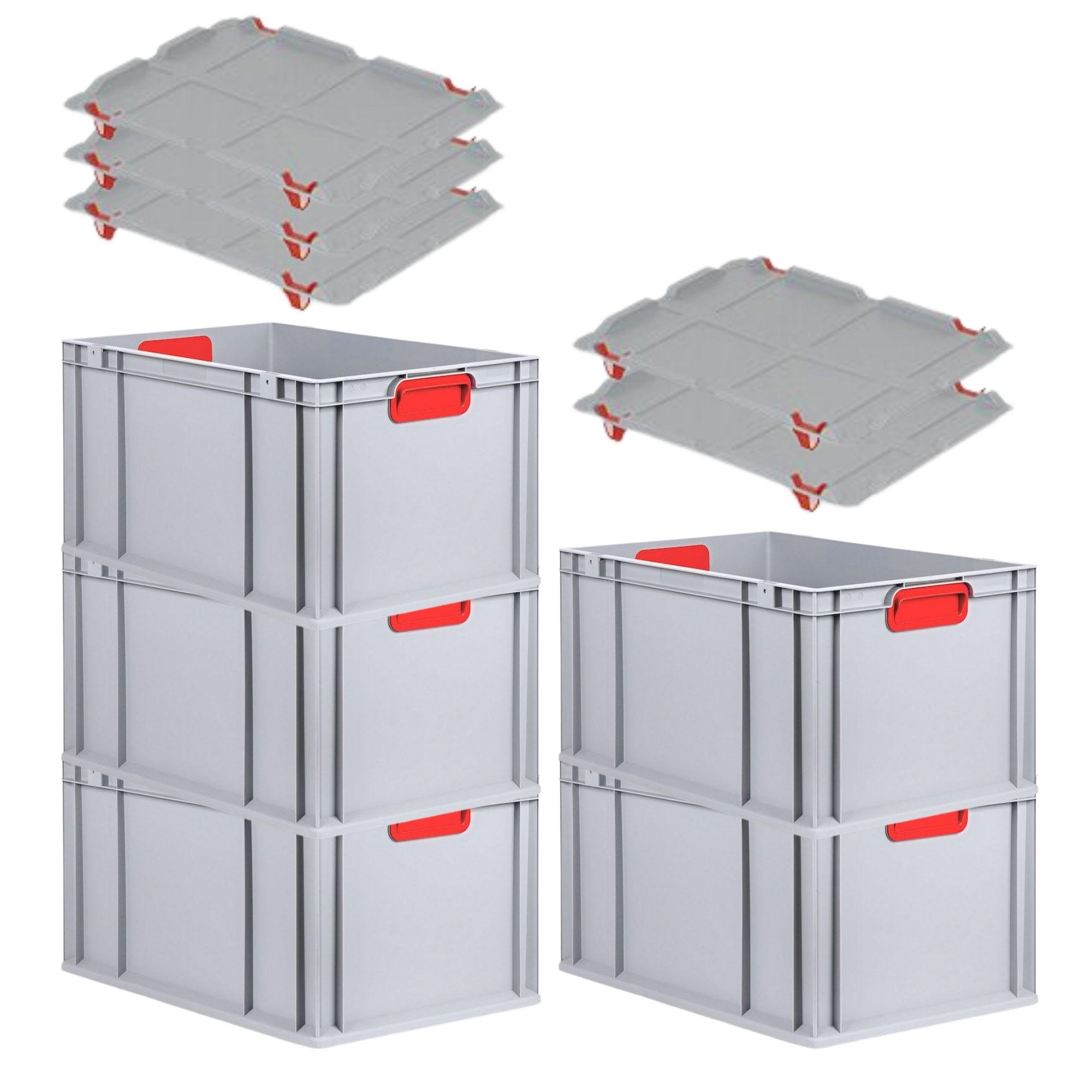 EUROBOX 5x Nextgen Color Mit Auflagedeckel 32x40x60cm Griffe Rot Geschlossen - Rot, Kunststoff (40/32/60cm) - PROREGAL