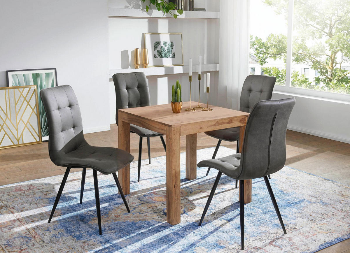ESSTISCH Massivholz Akazie Rechteckig Handgefertigt NAKO, Beige 80x80x76 cm - Hellbraun/Beige, Akazienholz/Holz (80/80/76cm) - KADIMA DESIGN