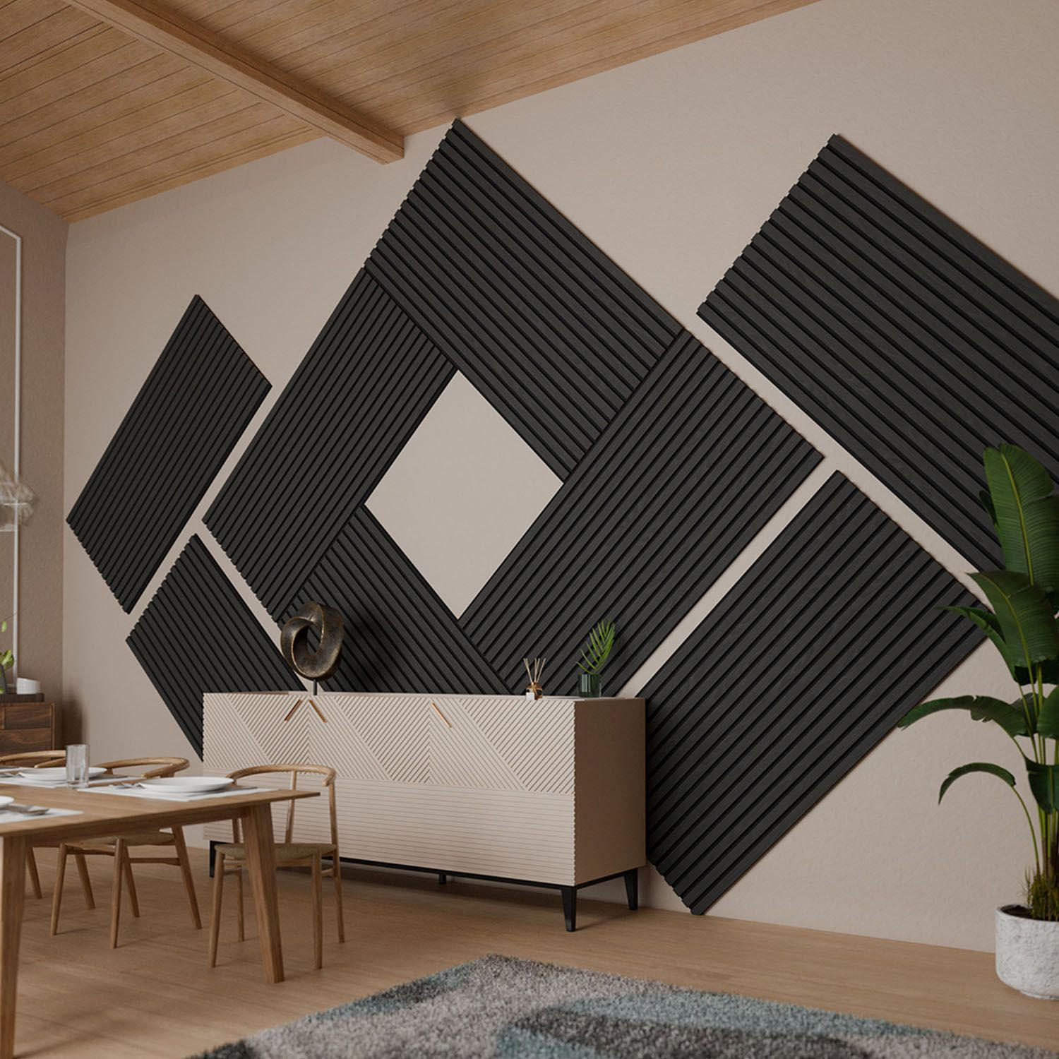 WANDPANEELE Akustik 120x60 cm Eiche Dunkelgrau (4er-Set) - Dunkelgrau, Holz (60/120/1.8cm) - Juskys