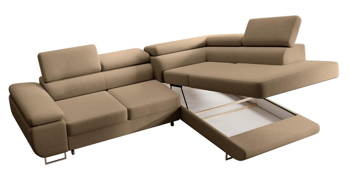 ECKSOFA Stevil Beige Velours - Beige/Silberfarben, Textil/Metall (275/203cm) - Selsey