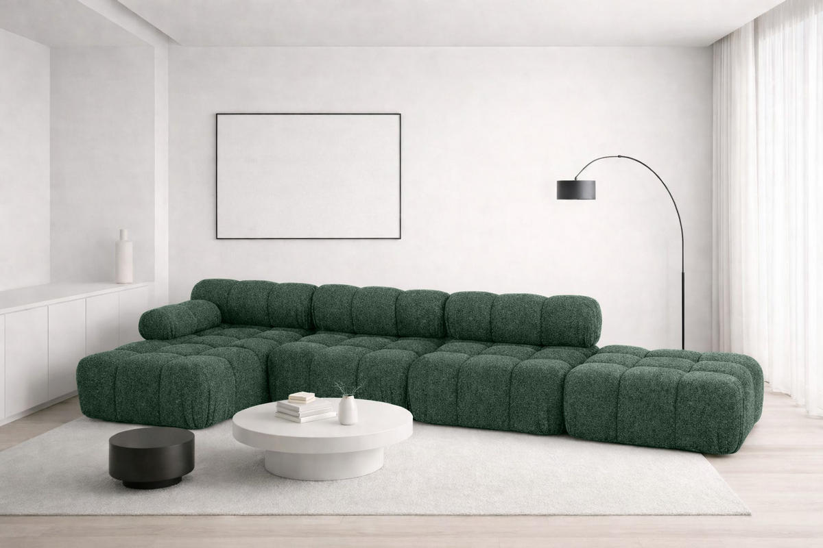 ECKSOFA L-Form XL, Stoff Bouclé Abriamo, Dunkelgrün, Links, Selia L XL - Dunkelgrün, Holz (380/160cm) - Kaiser Möbel