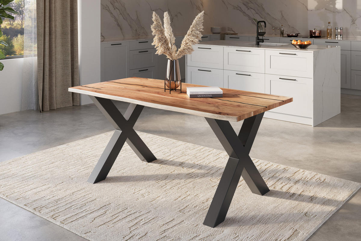 ESSTISCH POLLY - Beige/Schwarz, Holz/Metall (80/120/77cm) - SAM