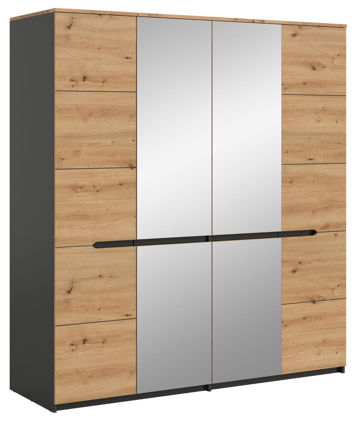 KLEIDERSCHRANK Eiche Artisan, grau 4-türig 180 cm, Drehtürenschrank mit Soft-Close und Spiegel - Eiche Artisan/Grau, Glas/Holzwerkstoff (180/198/59cm) - Inn.Furn