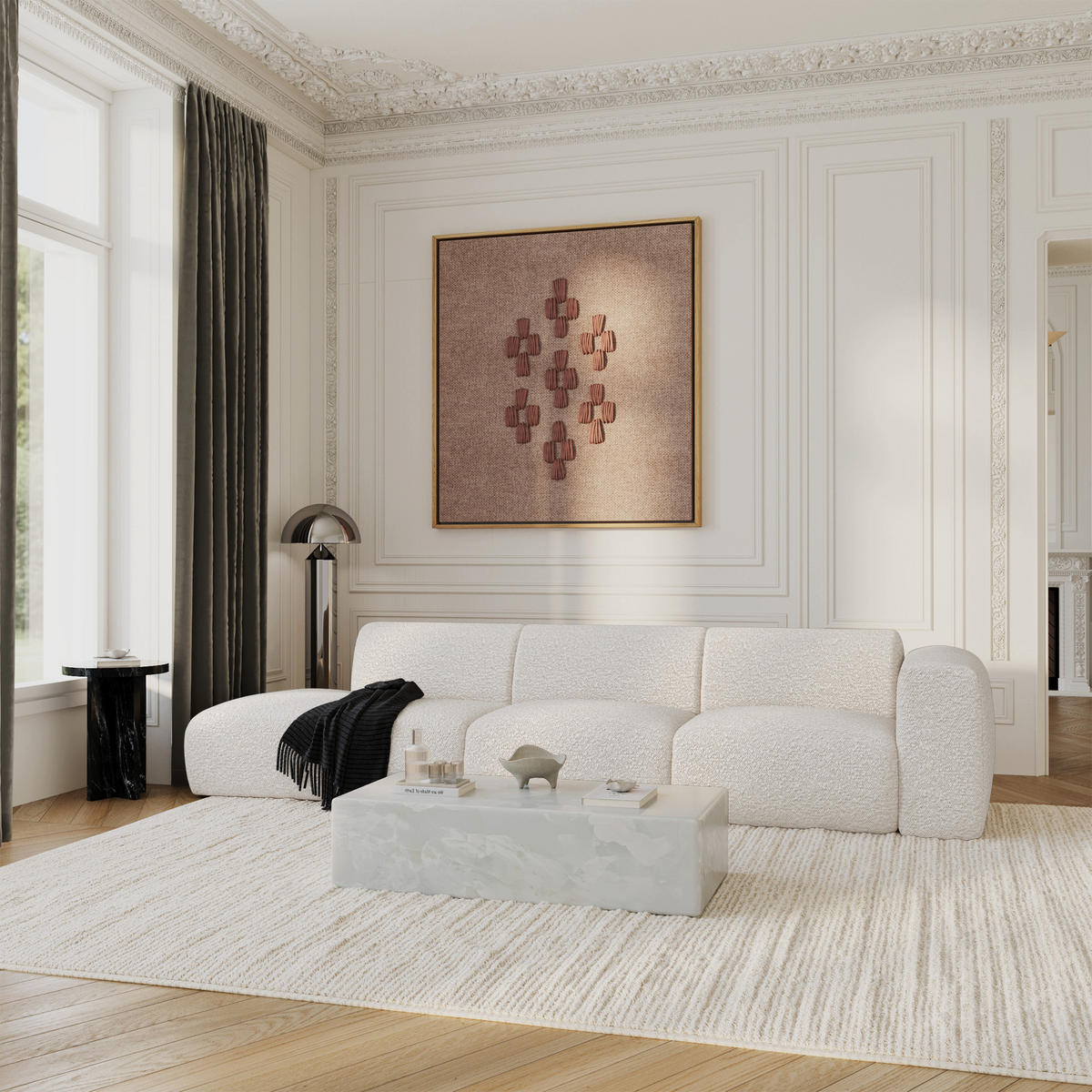 SOFA 5-SITZER Bouclé-Stoff Creme 310cm - Creme, Textil (310/73/96cm) - Sia Home