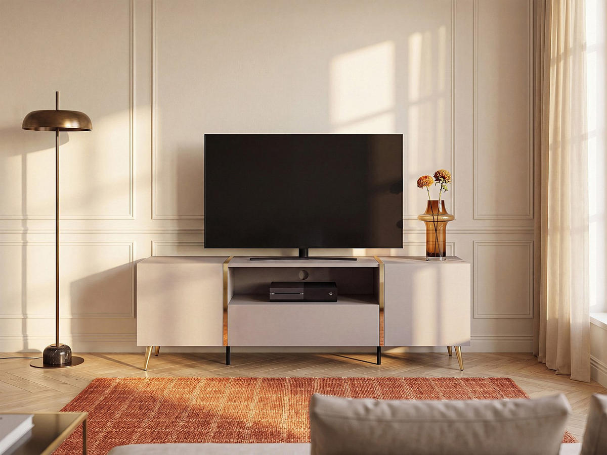 TV-BOARD - 158 cm x 41 cm - holz - beige, goldfarben Marzialo - Beige/Goldfarben, Holz (158/51.8/41cm) - Vente-Unique