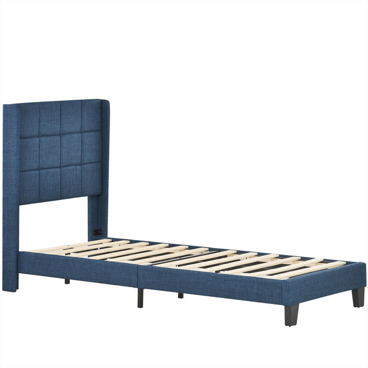 POLSTERBETT 90/200cm in Blau Leinen(Ohne Matratze) - Blau, Holz/Textil (90/200cm) - KOMHTOM