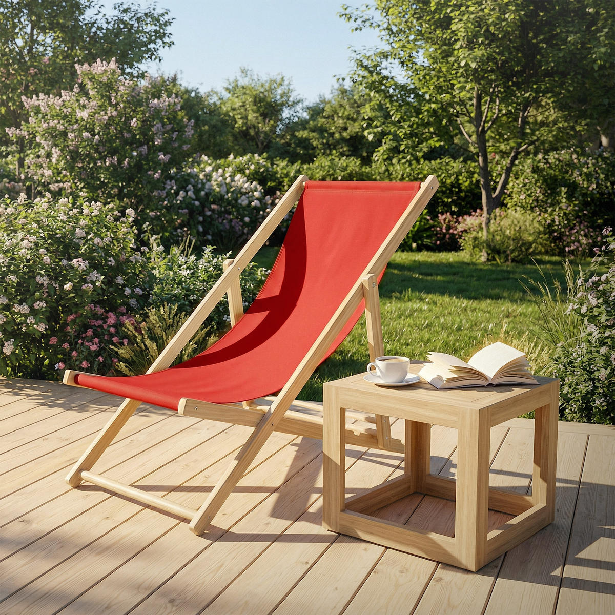 LIEGESTUHL Rot - Rot, Holz (57.5/83/100cm) - ECD-Germany