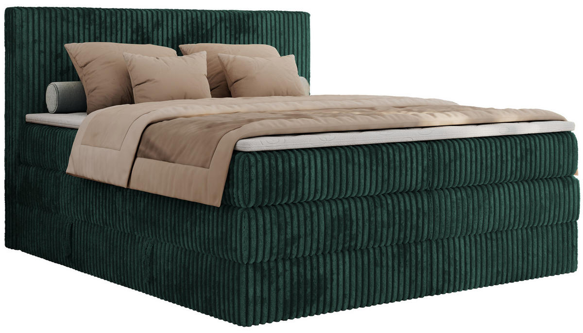 BOXSPRINGBETT TILIANO KING - 180/200 - Dunkelgrün Cord - H3 - Dunkelgrün, Holz/Textil (180/200cm) - MKS