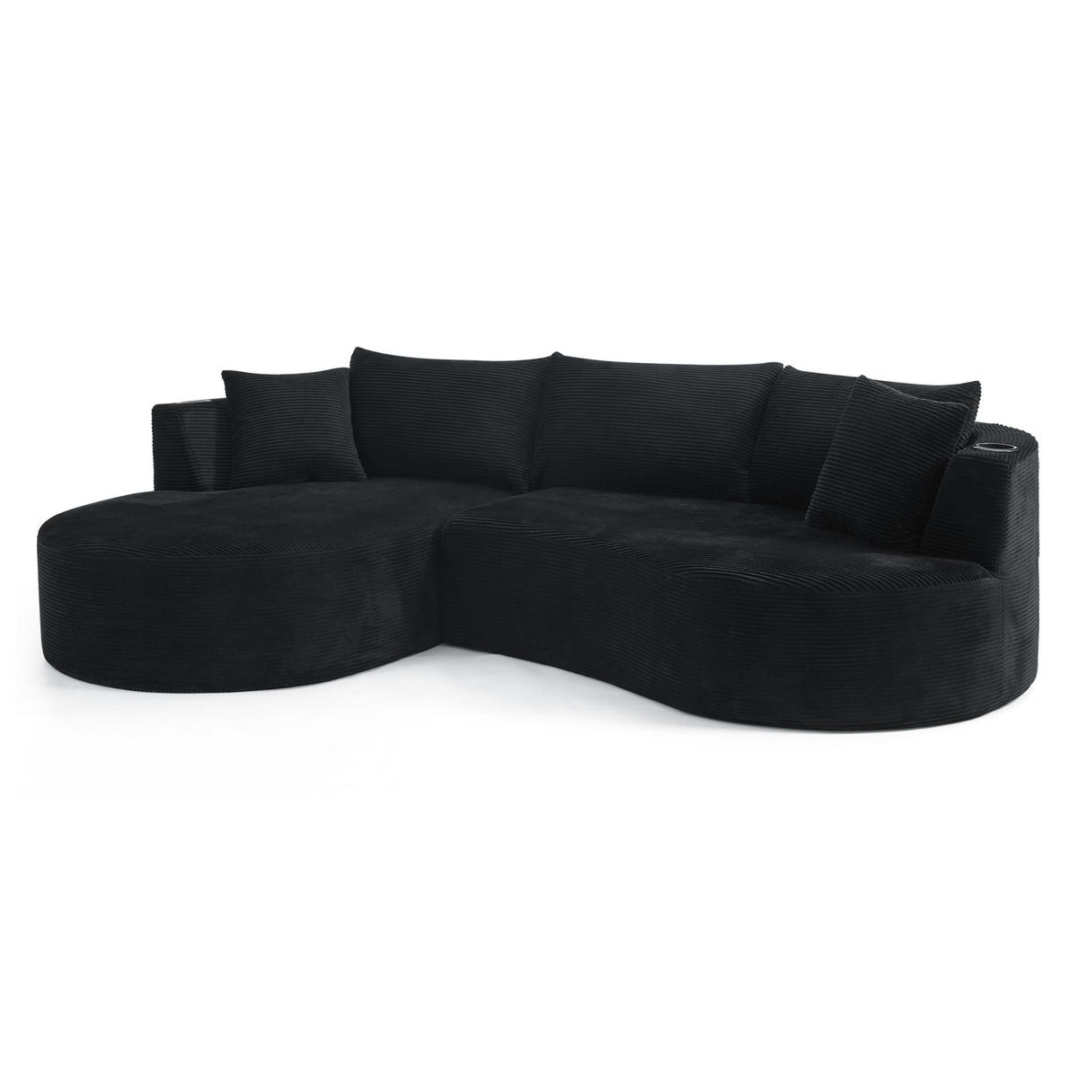 SOFA 3-Sitzer mit Getränkehaltern und Kissen aus weichem Kordstoff, Schwarz - Schwarz, Kunststoff (264/76/168cm) - Redom